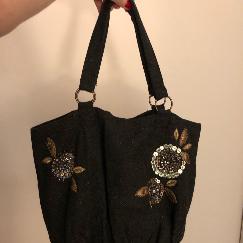 ⚡️SALE⚡️Beaded herringbone wool handbag